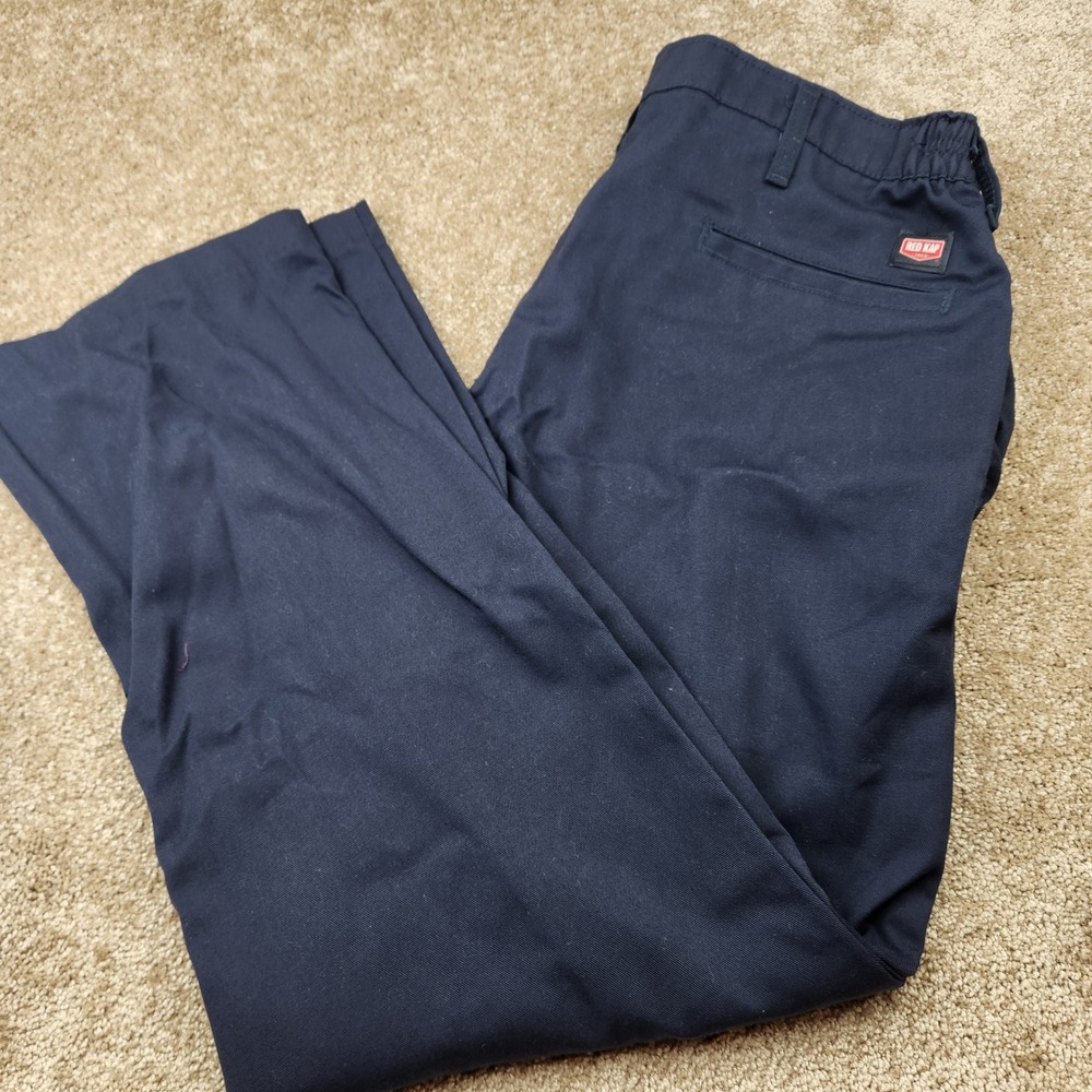 Red Kap Mens Navy Blue Elastic Waist Work Pants Straight Leg Twill 34x29